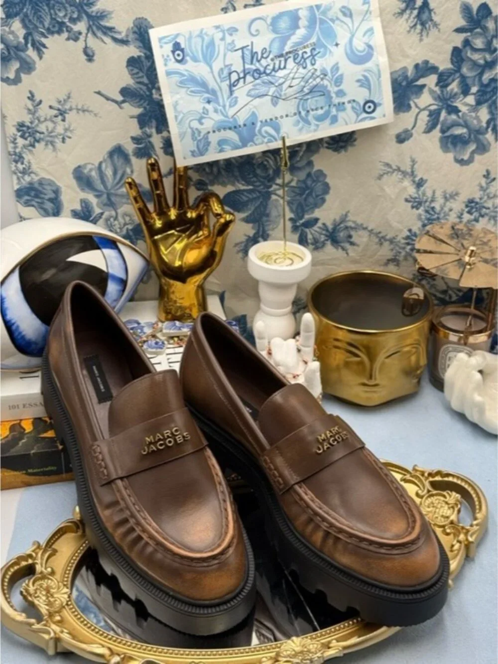 🆕 MARC JACOBS 🧿 NWOB The Distressed Leather Frankie Loafer, Brown - Sz 39 / 9 - Picture 2 of 14